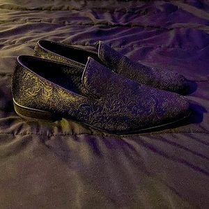 Mens Black Velvet Loafers Paisley Pattern - Shoes